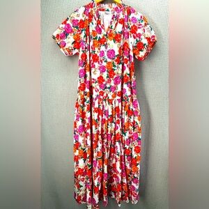 Hermoza Women’s Pia Midi Pink Floral Dress Sz XS-Colorful Summer Tiered Romantic